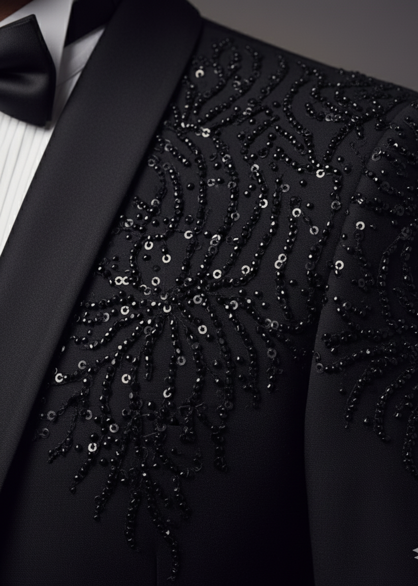 Slim Fit Black Cutdana Tuxedo