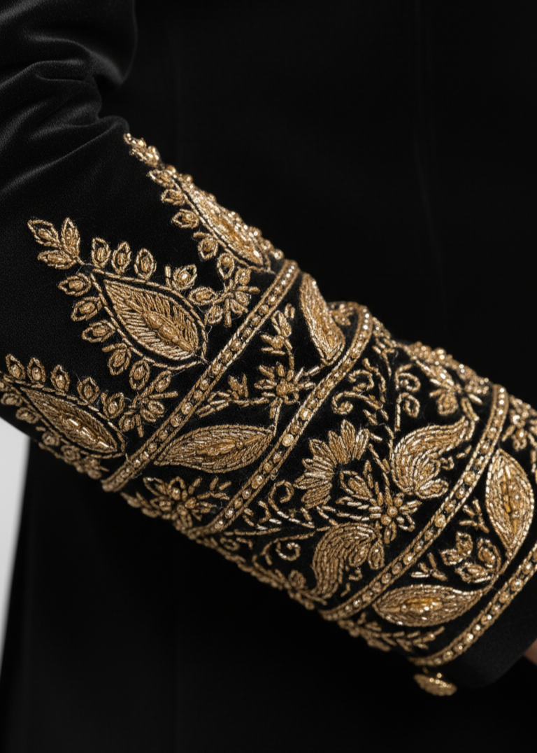 Black Embroiderd Bandhgala with Gold Zardozi Embroidery